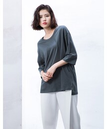 mooncat | 低飽和系七分袖寬版棉T色(トップス)