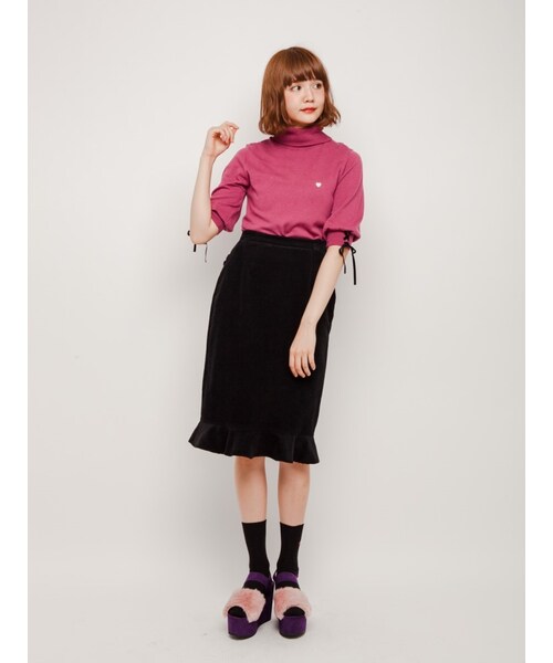 merry jenny（メリージェニー）の「コーデュロイフリルタイトスカート（スカート・レディース・ブラック/ピンク・S/M）」の3枚目の写真