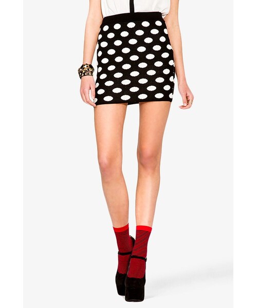 FOREVER 21（フォーエバー トゥエンティーワン）の「FOREVER 21 Polka Dot Bodycon Skirt（スカート・レディース・Black・Small）」の3枚目の写真