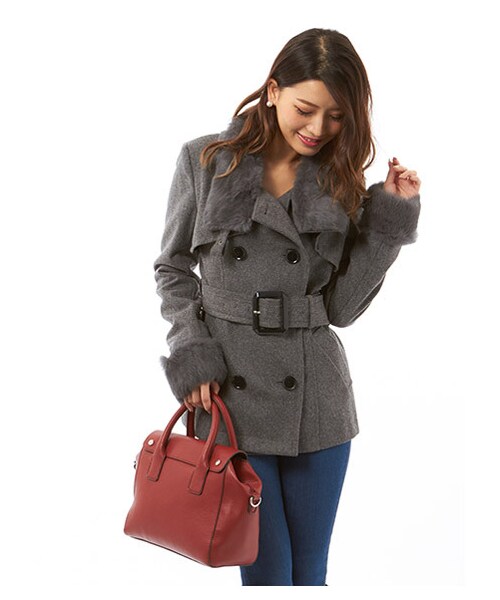 SPIRALGIRL（スパイラルガール）の「スタンドウール ジャケット（ジャケット/アウター・レディース・ベージュ/ブラック/グレー/カーキ・1/2）」の8枚目の写真