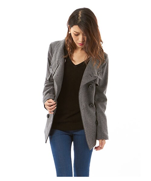 SPIRALGIRL（スパイラルガール）の「スタンドウール ジャケット（ジャケット/アウター・レディース・ベージュ/ブラック/グレー/カーキ・1/2）」の11枚目の写真