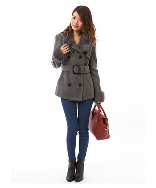 SPIRALGIRL（スパイラルガール）の「スタンドウール ジャケット（ジャケット/アウター・レディース・ベージュ/ブラック/グレー/カーキ・1/2）」の7枚目の写真