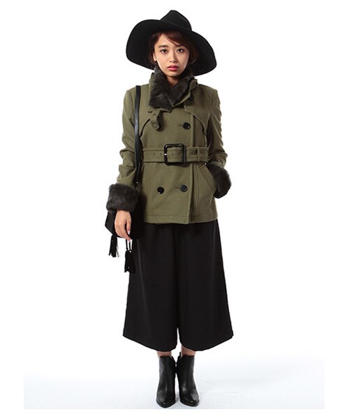 SPIRALGIRL（スパイラルガール）の「スタンドウール ジャケット（ジャケット/アウター・レディース・ベージュ/ブラック/グレー/カーキ・1/2）」の13枚目の写真