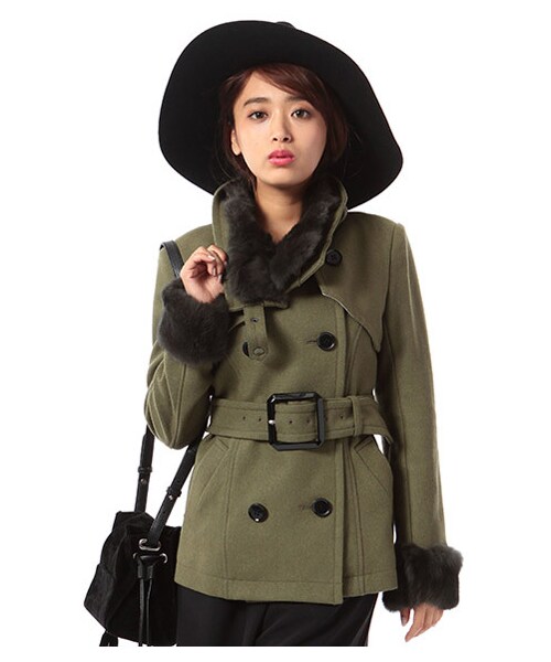 SPIRALGIRL（スパイラルガール）の「スタンドウール ジャケット（ジャケット/アウター・レディース・ベージュ/ブラック/グレー/カーキ・1/2）」の4枚目の写真