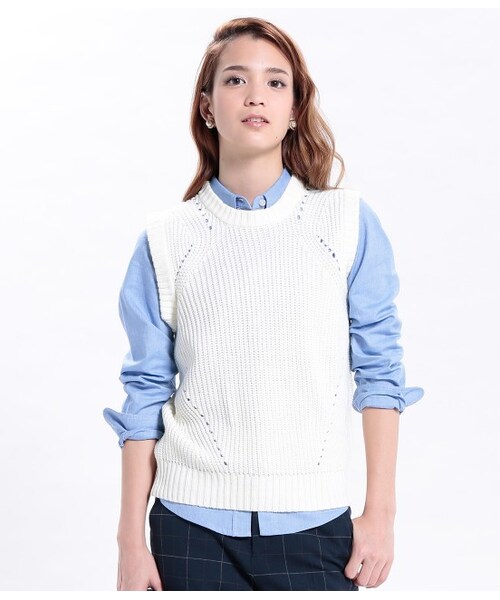 VIS(ビス)の「畦編みベスト(トップス・レディース・グレー/ホワイト/キャメル/カーキ・M)」の1枚目の写真