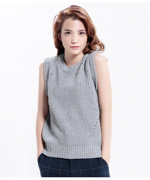 VIS(ビス)の「畦編みベスト(トップス・レディース・グレー/ホワイト/キャメル/カーキ・M)」の2枚目の写真
