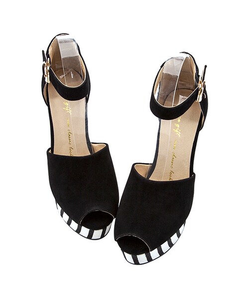 gracegift（グレースギフト）の「魚口條紋防水台跟鞋（シューズ・レディース・黑/白・35/36/37/38/39/40/41）」の14枚目の写真