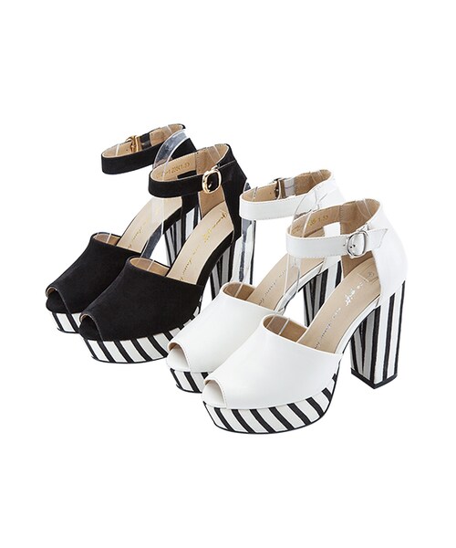 gracegift（グレースギフト）の「魚口條紋防水台跟鞋（シューズ・レディース・黑/白・35/36/37/38/39/40/41）」の12枚目の写真