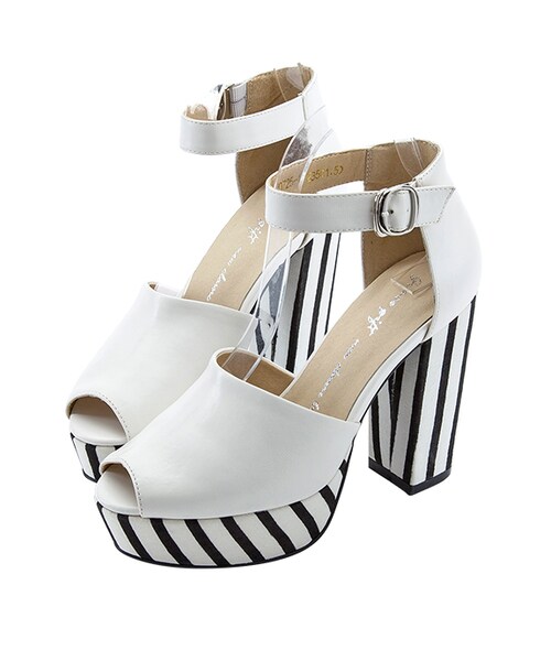 gracegift（グレースギフト）の「魚口條紋防水台跟鞋（シューズ・レディース・黑/白・35/36/37/38/39/40/41）」の2枚目の写真