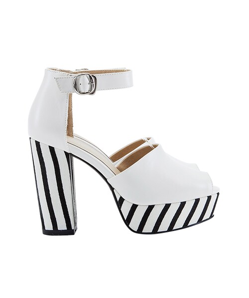 gracegift（グレースギフト）の「魚口條紋防水台跟鞋（シューズ・レディース・黑/白・35/36/37/38/39/40/41）」の3枚目の写真