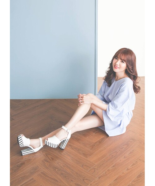 gracegift（グレースギフト）の「魚口條紋防水台跟鞋（シューズ・レディース・黑/白・35/36/37/38/39/40/41）」の10枚目の写真