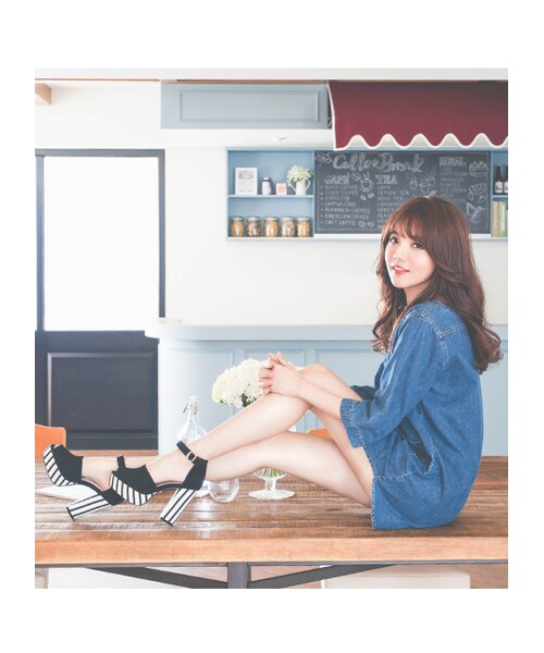 gracegift（グレースギフト）の「魚口條紋防水台跟鞋（シューズ・レディース・黑/白・35/36/37/38/39/40/41）」の19枚目の写真