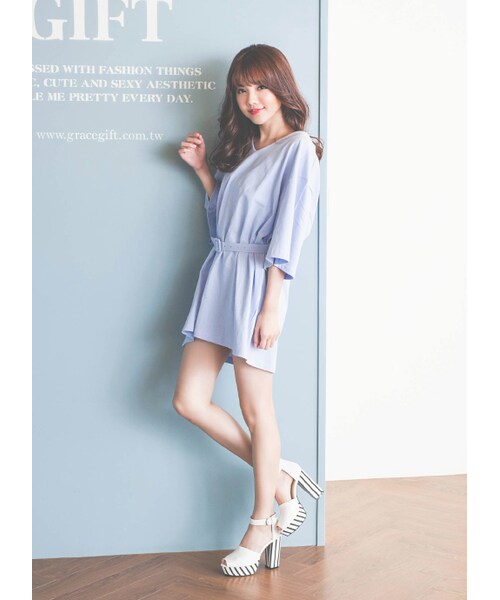 gracegift（グレースギフト）の「魚口條紋防水台跟鞋（シューズ・レディース・黑/白・35/36/37/38/39/40/41）」の6枚目の写真