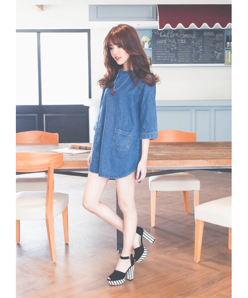 gracegift（グレースギフト）の「魚口條紋防水台跟鞋（シューズ・レディース・黑/白・35/36/37/38/39/40/41）」の17枚目の写真