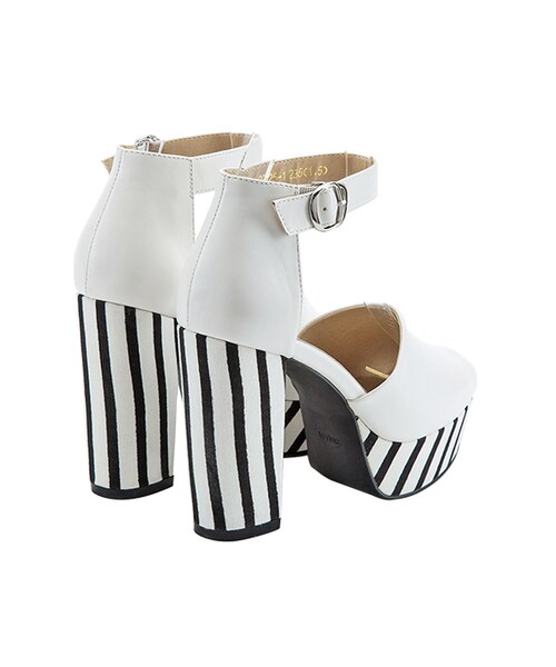 gracegift（グレースギフト）の「魚口條紋防水台跟鞋（シューズ・レディース・黑/白・35/36/37/38/39/40/41）」の5枚目の写真