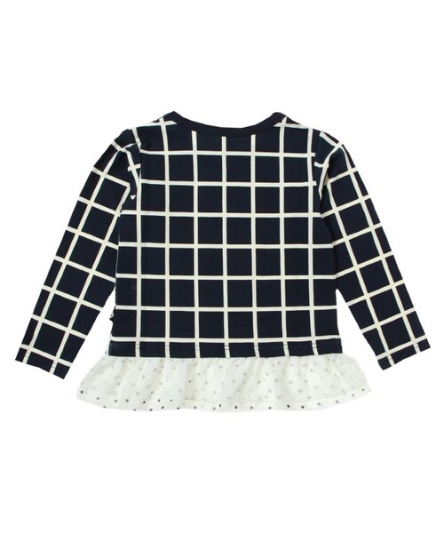 abcd(ナシ)の「裾フリル格子柄Tシャツ(トップス・キッズ・ネイビーブルー/オフホワイト・80/90/95/100/110/120/130/140)」の4枚目の写真