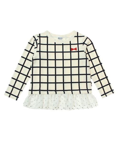 abcd(ナシ)の「裾フリル格子柄Tシャツ(トップス・キッズ・ネイビーブルー/オフホワイト・80/90/95/100/110/120/130/140)」の3枚目の写真