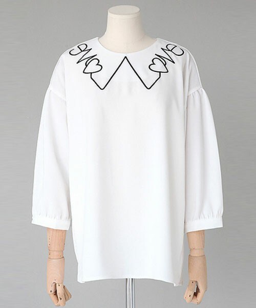 DHOLIC(ディーホリック)の「LOVEステッチカラーブラウス(シャツ/ブラウス・レディース・ダークグリーン/アイボリー/ブラック・FREE)」の2枚目の写真