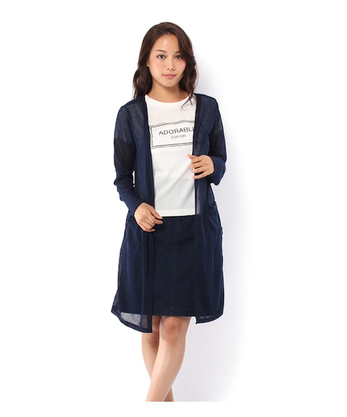 mysty woman（ミスティウーマン）の「ニットソーロングカーディガン×ロゴTシャツセット（その他・レディース・グレー/ネイビー/サックス）」の3枚目の写真