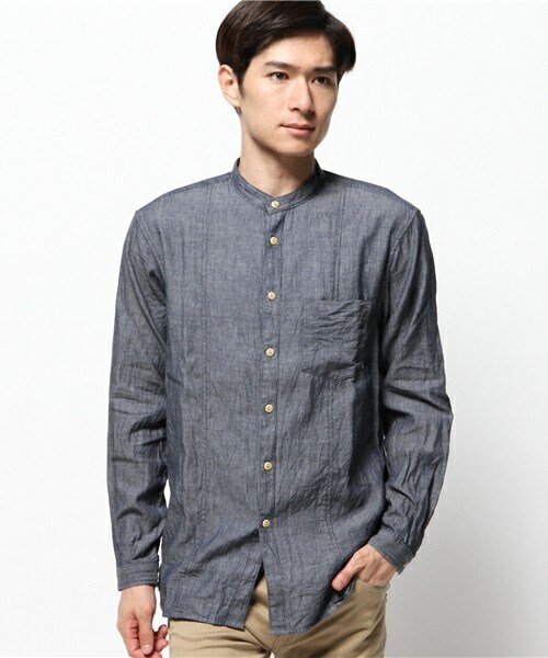 Johnbull Private labo（ジョンブルプライベートラボ）の「バンドカラーシャツ（シャツ/ブラウス・メンズ・ホワイト/インディゴブルー・SMALL/MEDIUM/LARGE）」の13枚目の写真