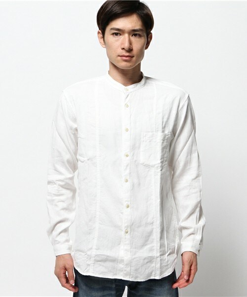 Johnbull Private labo（ジョンブルプライベートラボ）の「バンドカラーシャツ（シャツ/ブラウス・メンズ・ホワイト/インディゴブルー・SMALL/MEDIUM/LARGE）」の3枚目の写真