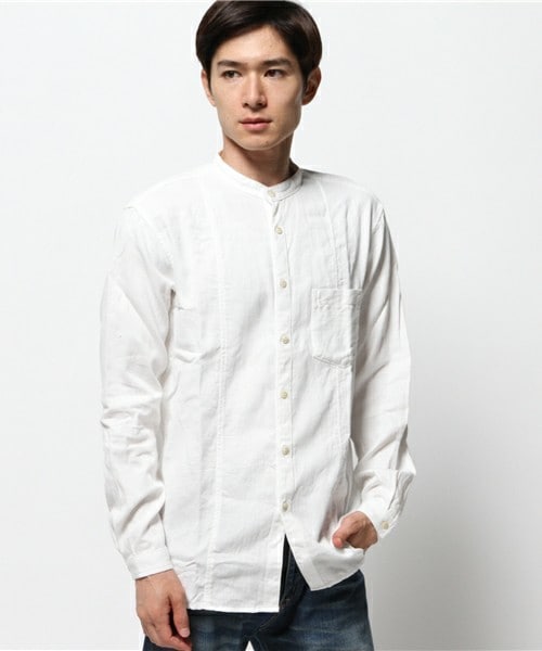 Johnbull Private labo（ジョンブルプライベートラボ）の「バンドカラーシャツ（シャツ/ブラウス・メンズ・ホワイト/インディゴブルー・SMALL/MEDIUM/LARGE）」の12枚目の写真