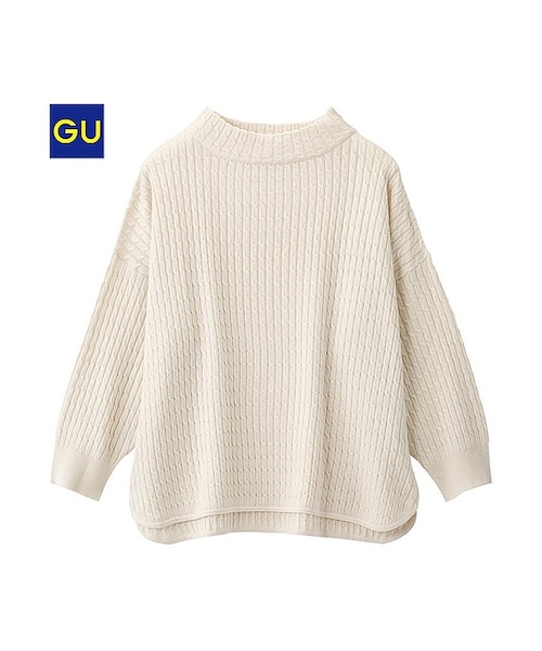 GU（ジーユー）の「（GU）ボトルネックセーター（ケーブル・７分袖）（WOMEN ⁄ ニット・レディース・DARK GRAY/OFF WHITE/BLUE・M/L/S/XL）」の2枚目の写真