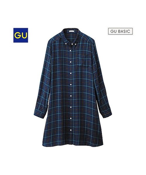 GU(ジーユー)の「(GU)チェックワンピース(レギュラー・長袖)(WOMEN ⁄ ワンピース・レディース・GRAY/RED/NAVY・S/M/L)」の2枚目の写真