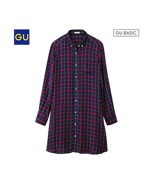 GU(ジーユー)の「(GU)チェックワンピース(レギュラー・長袖)(WOMEN ⁄ ワンピース・レディース・GRAY/RED/NAVY・S/M/L)」の3枚目の写真