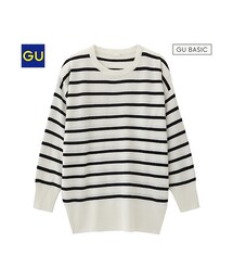 GU | （GU）ボリュームニットチュニック（ボーダー・長袖）(トップス)