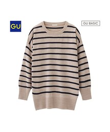 GU | （GU）ボリュームニットチュニック（ボーダー・長袖）(トップス)