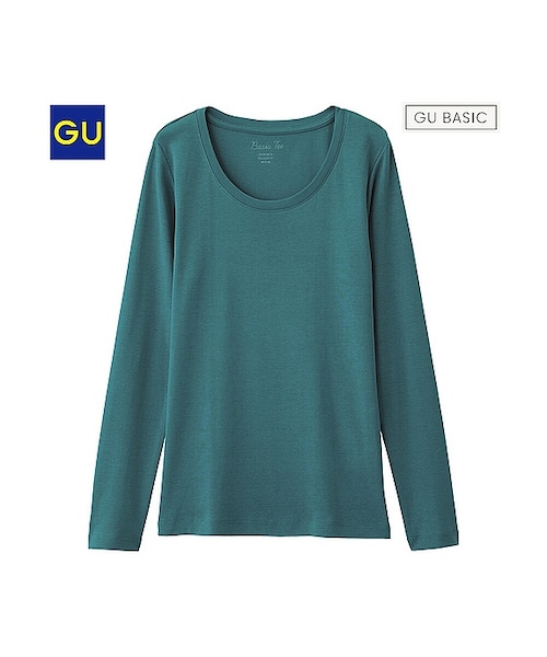 GU（ジーユー）の「（GU）フライスクルーネックＴ（長袖）Ａ（WOMEN ⁄ カットソー・レディース・BLACK/OFF WHITE/DARK GRAY/PINK/GREEN・L/XL/S/M/XXL/XS）」の4枚目の写真