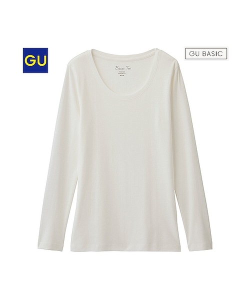 GU（ジーユー）の「（GU）フライスクルーネックＴ（長袖）Ａ（WOMEN ⁄ カットソー・レディース・BLACK/OFF WHITE/DARK GRAY/PINK/GREEN・L/XL/S/M/XXL/XS）」の2枚目の写真