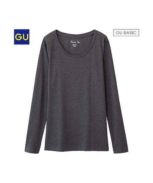 GU（ジーユー）の「（GU）フライスクルーネックＴ（長袖）Ａ（WOMEN ⁄ カットソー・レディース・BLACK/OFF WHITE/DARK GRAY/PINK/GREEN・L/XL/S/M/XXL/XS）」の3枚目の写真