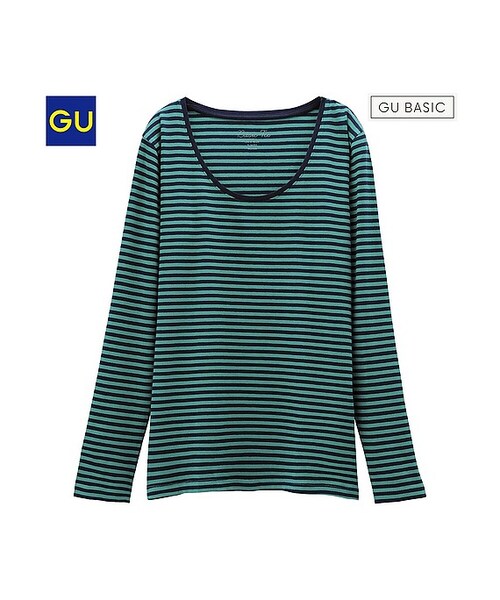 GU（ジーユー）の「（GU）ボーダークルーネックＴ（長袖）Ｂ（WOMEN ⁄ カットソー・レディース・DARK GRAY/PINK/GREEN/OFF WHITE・XXL/XS/L/XL/S/M）」の3枚目の写真
