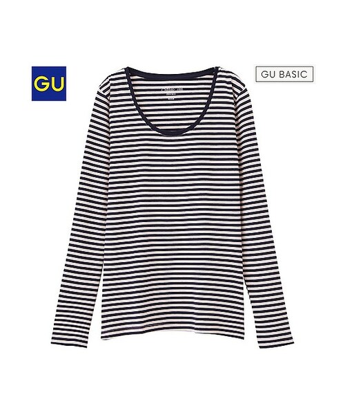 GU（ジーユー）の「（GU）ボーダークルーネックＴ（長袖）Ｂ（WOMEN ⁄ カットソー・レディース・DARK GRAY/PINK/GREEN/OFF WHITE・XXL/XS/L/XL/S/M）」の4枚目の写真