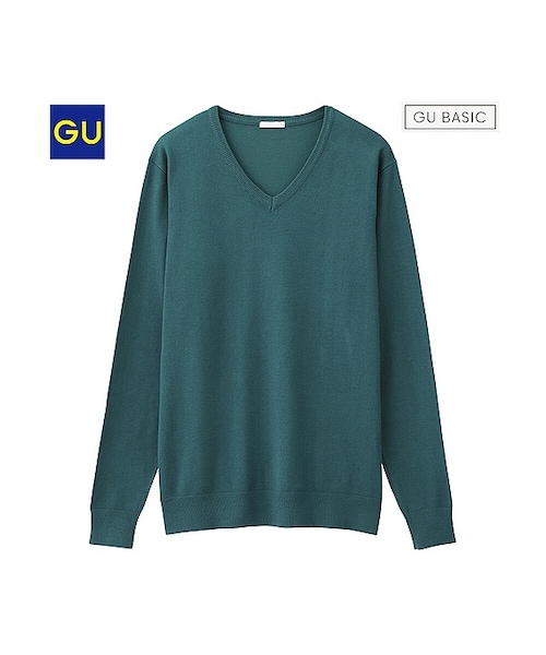 GU(ジーユー)の「(GU)レーヨンナイロンVネックセーター(長袖)(MEN ⁄ ニット・メンズ・WINE/DARK GREEN/NAVY/GRAY/ORANGE/BLACK/DARK GRAY/NATURAL/BLUE・M/XL/L/S)」の5枚目の写真