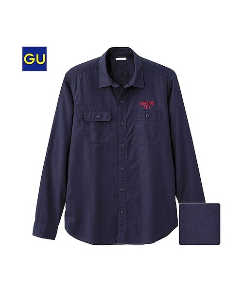 GU(ジーユー)の「(GU)ダンガリーワークシャツ(長袖)(MEN ⁄ シャツ・メンズ・NAVY/DARK GRAY/BLUE/WHITE・M/L/S/XL)」の1枚目の写真