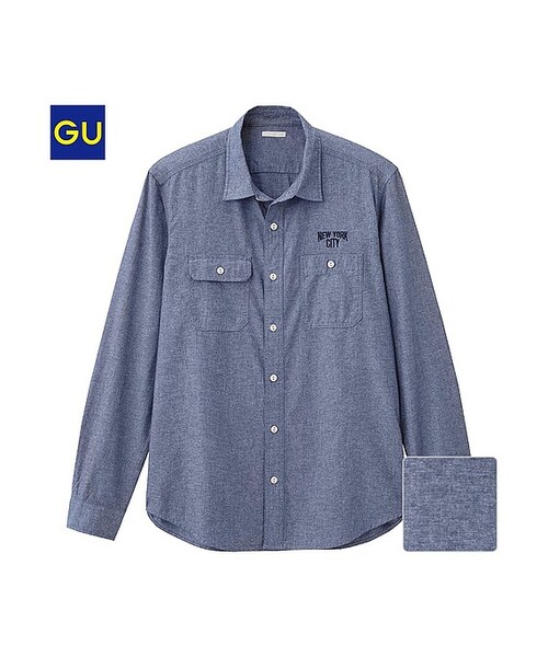 GU(ジーユー)の「(GU)ダンガリーワークシャツ(長袖)(MEN ⁄ シャツ・メンズ・NAVY/DARK GRAY/BLUE/WHITE・M/L/S/XL)」の4枚目の写真