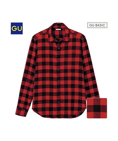 GU（ジーユー）の「（GU）ネルチェックシャツ（ブロック・長袖）Ａ１
