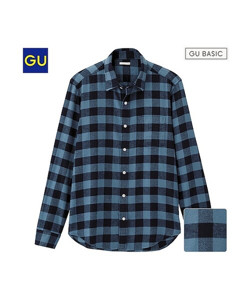 （GU）ネルチェックシャツ（ブロック・長袖）Ａ１