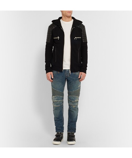 BALMAIN(バルマン)の「Balmain Slim-Fit Distressed Stretch-Denim Biker Jeans(デニムパンツ・メンズ・Blue・30/31/32/33/34)」の6枚目の写真
