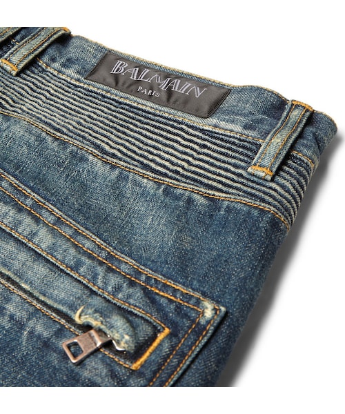 BALMAIN(バルマン)の「Balmain Slim-Fit Distressed Stretch-Denim Biker Jeans(デニムパンツ・メンズ・Blue・30/31/32/33/34)」の5枚目の写真