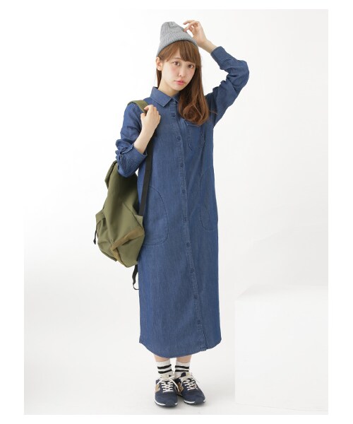 earth music&ecology（アースミュージックアンドエコロジー）の「デニムロングシャツワンピース（ワンピース/ドレス・インディゴ/ライトインディゴ・M/L）」の3枚目の写真