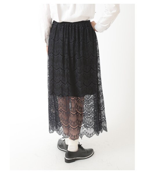 E hyphen world gallery（イーハイフンワールドギャラリー）の「・ペチスカート付ひげレースマキシスカート（スカート・アイボリー/ブラック/ネイビー・F）」の6枚目の写真