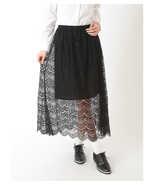 E hyphen world gallery（イーハイフンワールドギャラリー）の「・ペチスカート付ひげレースマキシスカート（スカート・アイボリー/ブラック/ネイビー・F）」の2枚目の写真