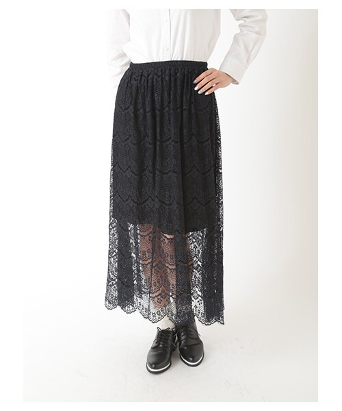 E hyphen world gallery（イーハイフンワールドギャラリー）の「・ペチスカート付ひげレースマキシスカート（スカート・アイボリー/ブラック/ネイビー・F）」の4枚目の写真