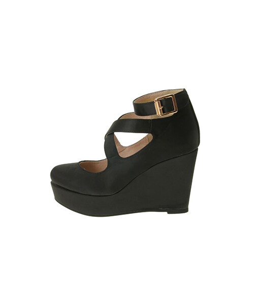 E hyphen world gallery Bon Bon（イーハイフンワールドギャラリーボンボン）の「Satin Ballerina Wedge Shoes（シューズ・オフホワイト/ブラック・S/M/L）」の4枚目の写真
