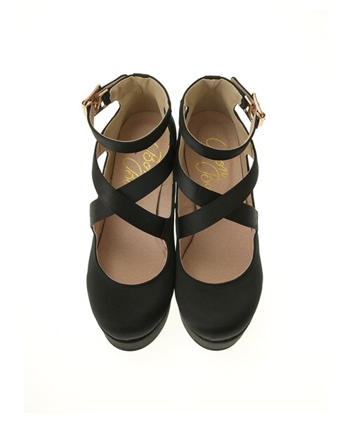 E hyphen world gallery Bon Bon（イーハイフンワールドギャラリーボンボン）の「Satin Ballerina Wedge Shoes（シューズ・オフホワイト/ブラック・S/M/L）」の8枚目の写真