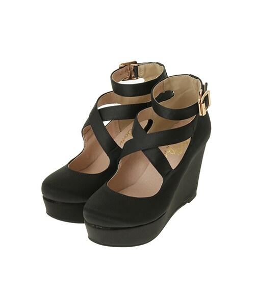E hyphen world gallery Bon Bon（イーハイフンワールドギャラリーボンボン）の「Satin Ballerina Wedge Shoes（シューズ・オフホワイト/ブラック・S/M/L）」の3枚目の写真
